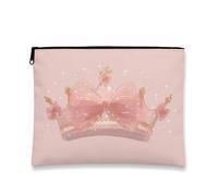 Trousse de maquillage en forme de couronne, trousse de maquillage de princesse scintillante pour femme, petite pochette portable en toile à fermeture éclair, cadeau pour festival ou anniversaire
