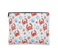 Trousse de maquillage en forme de crabe nautique, aquarelle, créatures océaniques, pochette de voyage pour femme, petite trousse de toilette portable à fermeture éclair, trousse de toilette d'été