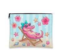 Trousse de maquillage en forme de crocodile tropical, pochette de maquillage estivale ludique pour femme, organiseur portable en toile avec fermeture éclair, trousse de toilette pour vacances à la