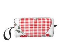 Trousse de maquillage en forme de cœur à carreaux de buffle résistante à l'eau pour homme et femme, pochette de rangement romantique avec fermeture éclair, petit sac à outils portable