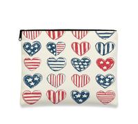 Trousse de maquillage en forme de cœur patriotique, drapeau américain, sac de voyage vintage esquissé pour femme, petite pochette portable en toile à fermeture éclair, organisateur de cadeau pour le