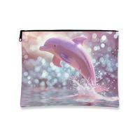 Trousse de maquillage en forme de dauphin, pêche scintillante, trousse de maquillage de voyage pour femme, petite pochette portable en toile à fermeture éclair, cadeau de plage, organisateur de