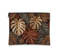 Trousse de maquillage en forme de feuille de style bohème avec fermeture éclair pour femme, petite trousse de toilette portable en toile, cadeau de Thanksgiving, Automne, 7x9 Inch, Monstera