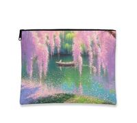 Trousse de maquillage en forme de fleur de cerisier, aquarelle pastel, pochette de voyage pour femme, petite trousse de toilette portable en toile avec fermeture éclair, cadeau de printemps, pêche