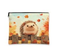 Trousse de maquillage en forme de hérisson d'automne de 17,8 x 22,9 cm pour voyage, motif dessin animé, clôture d'automne en feuille d'érable, trousse de toilette pour femme, cadeau, ferme de campagne