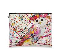 Trousse de maquillage en forme de hibou coloré, pochette de voyage artistique florale pour femme, petite pochette portable en toile avec fermeture éclair, pour festivals, blanc, 7x9 Inch, Chouette