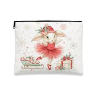 Trousse de maquillage en forme de lapin de Noël, pochette de voyage vintage fantaisie pour femme, petite trousse de toilette portable en toile avec fermeture éclair, trousse de toilette de vacances