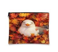 Trousse de maquillage en forme de mouette d'automne, amusante en forme de feuille d'érable pour femmes et filles, petite trousse de toilette portable en toile à fermeture éclair, 17,8 x 22,9 cm