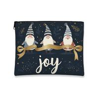 Trousse de maquillage en forme de nain joyeux, jolie pochette de voyage pour femme, petite pochette portable en toile à fermeture éclair, trousse de toilette de Noël, bleu marine, 7x9 Inch, Nain de