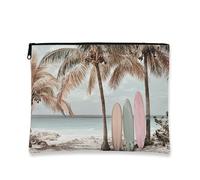 Trousse de maquillage en forme de palmier tropical, sac de voyage pour femme, grande pochette portable en toile à fermeture éclair, cadeau de vacances, pêche, 7x9 Inch, Planche de surf