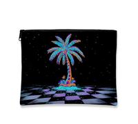 Trousse de maquillage en forme de palmier tropical, trousse de voyage pour femme, petite pochette de voyage portable en toile avec fermeture éclair, cadeau pour festivals d'été et vacances, noir, 7x9