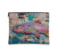 Trousse de maquillage en forme de poisson coloré, pochette de voyage artistique arc-en-ciel truite pour femme, petite trousse de toilette portable en toile avec fermeture éclair, cadeau de festival