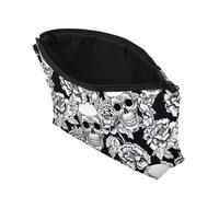 Trousse de maquillage en forme de tête de mort - Sac à cosmétiques en polyester imperméable imprimé tête de mort - Sacs de rangement portables, pochette d'organisation pour outils