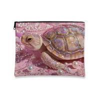 Trousse de maquillage en forme de tortue scintillante, créatures océaniques scintillantes, pochette de voyage pour femme, petite trousse de toilette portable en toile avec fermeture éclair, joli