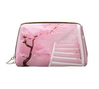 Trousse de maquillage en forme d'escalier blanc de fleur de cerisier pour femme - Grande capacité - Trousse de maquillage de voyage en cuir synthétique avec fermeture éclair - Organiseur portable à