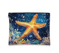 Trousse de maquillage en forme d'étoile de mer océanique, aquarelle créatures océaniques, pochette de voyage pour femme, organiseur portable à fermeture éclair, trousse de toilette d'été et de plage