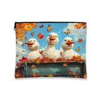 Trousse de maquillage en forme d'oie d'automne avec motif de feuille d'érable pour femmes, cadeaux pour filles, chiot, petite toile portable avec fermeture éclair, 17,8 x 22,9 cm