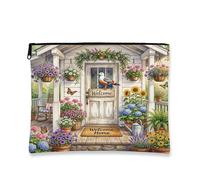 Trousse de maquillage en forme d'oiseau de mouette, joli pot de fleurs de bienvenue, pochette de voyage pour femmes, cadeaux pour filles, petite toile portable à fermeture éclair, 17,8 x 22,9 cm