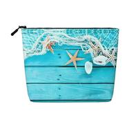 Trousse de maquillage en imitation lin avec imprimé étoile de mer de grande capacité pour diverses occasions