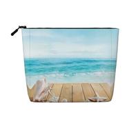 Trousse de maquillage en imitation lin avec imprimé étoile de mer et étoile de mer de grande capacité pour diverses occasions