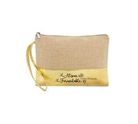 Trousse de maquillage en jute dore avec motif Atsem formidable personnalisee