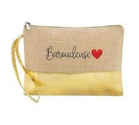 Trousse de Maquillage en Jute Dore avec Motif baroudeuse et Coeur