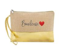 Trousse de Maquillage en Jute Dore avec Motif boudeuse et Coeur