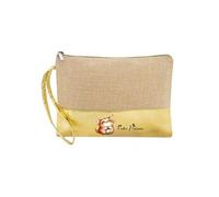 Trousse de maquillage en jute dore avec motif chat mignon personnalisee