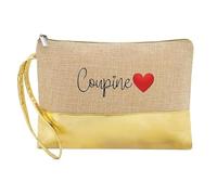 Trousse de Maquillage en Jute Dore avec Motif coupine et Coeur
