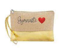 Trousse de Maquillage en Jute Dore avec Motif Gymnaste et Coeur personnalisee