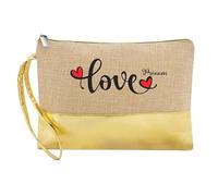 Trousse de Maquillage en Jute Dore avec Motif Love Petit Coeur personnalisee