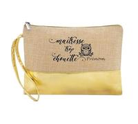 Trousse de Maquillage en Jute Dore avec Motif maitresse trop Chouette personnalisee