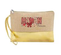 Trousse de Maquillage en Jute Dore avec Motif Maman Coeur personnalisee