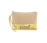 Trousse de maquillage en jute dore avec motif nounou merci pour tout personnalisee