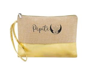 Trousse de Maquillage en Jute Dore avec Motif pepite Astro personnalisee