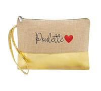 Trousse de Maquillage en Jute Dore avec Motif poulette et Coeur