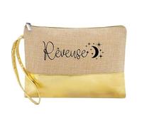 Trousse de Maquillage en Jute Dore avec Motif reveuse Astro personnalisee