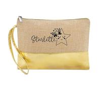 Trousse de Maquillage en Jute Dore avec Motif Starlette et Fleur personnalisee