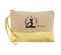 Trousse de Maquillage en Jute Dore avec Motif Yoga Zen personnalisee