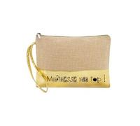Trousse de maquillage en jute dore motif maitresse au top