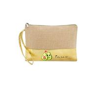 Trousse de maquillage Taperso en jute dore personnalisable motif avocat et coeur facon kawaii Dore