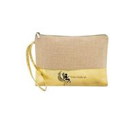 Trousse de maquillage en jute dore personnalisable motif fee et lune mandala