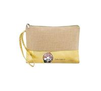 Trousse de maquillage en jute dore personnalisable motif panda et fleur de cerisier