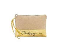 Trousse de maquillage en jute dore personnalisable motif prenom coeur