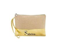Trousse de maquillage Taperso en jute dore personnalisable motif prenom fleur pastel Dore G