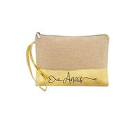 Trousse de maquillage en jute dore personnalisable motif prenom love