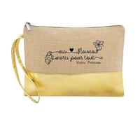 Trousse de Maquillage en Jute Dore Pochette Nounou Merci pour Tout personnalisee