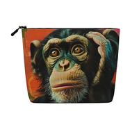 Trousse de maquillage en lin avec imprimé singe - Trousse de toilette personnalisée - Trousse de maquillage de voyage pour femme et maman, Noir , Taille unique, Trousse de maquillage