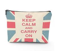 Trousse de maquillage en lin avec inscription « Keep Calm and Carry on » pour carte postale, organiseur de maquillage pour sac à main, cadeau résistant à l'eau, rose bleu, 17,8 x 22,9 cm, Rose