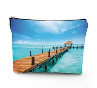 Trousse de maquillage en lin avec inscription « Keep Calm and Carry on » pour carte postale, organiseur de maquillage pour sac à main, cadeau résistant à l'eau, rose bleu, 17,8 x 22,9 cm, Bleu et